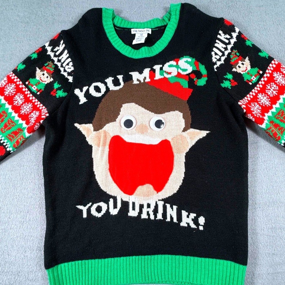 Star Twenty One‎ Ugly Christmas Sweater You Miss You Drink Elf L/XL